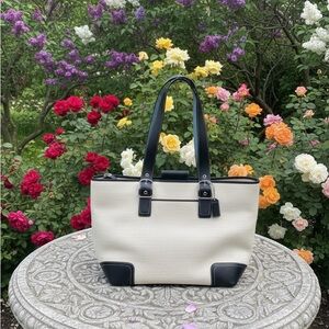 Coach Hampton Woven Straw and Leather Tote Bag,